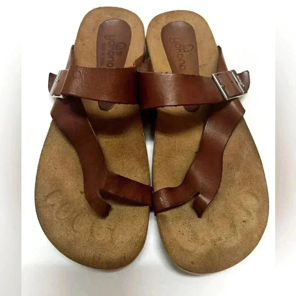 yokono Shoes - Brown Leather Toe-Ring Slide Sandals for Women